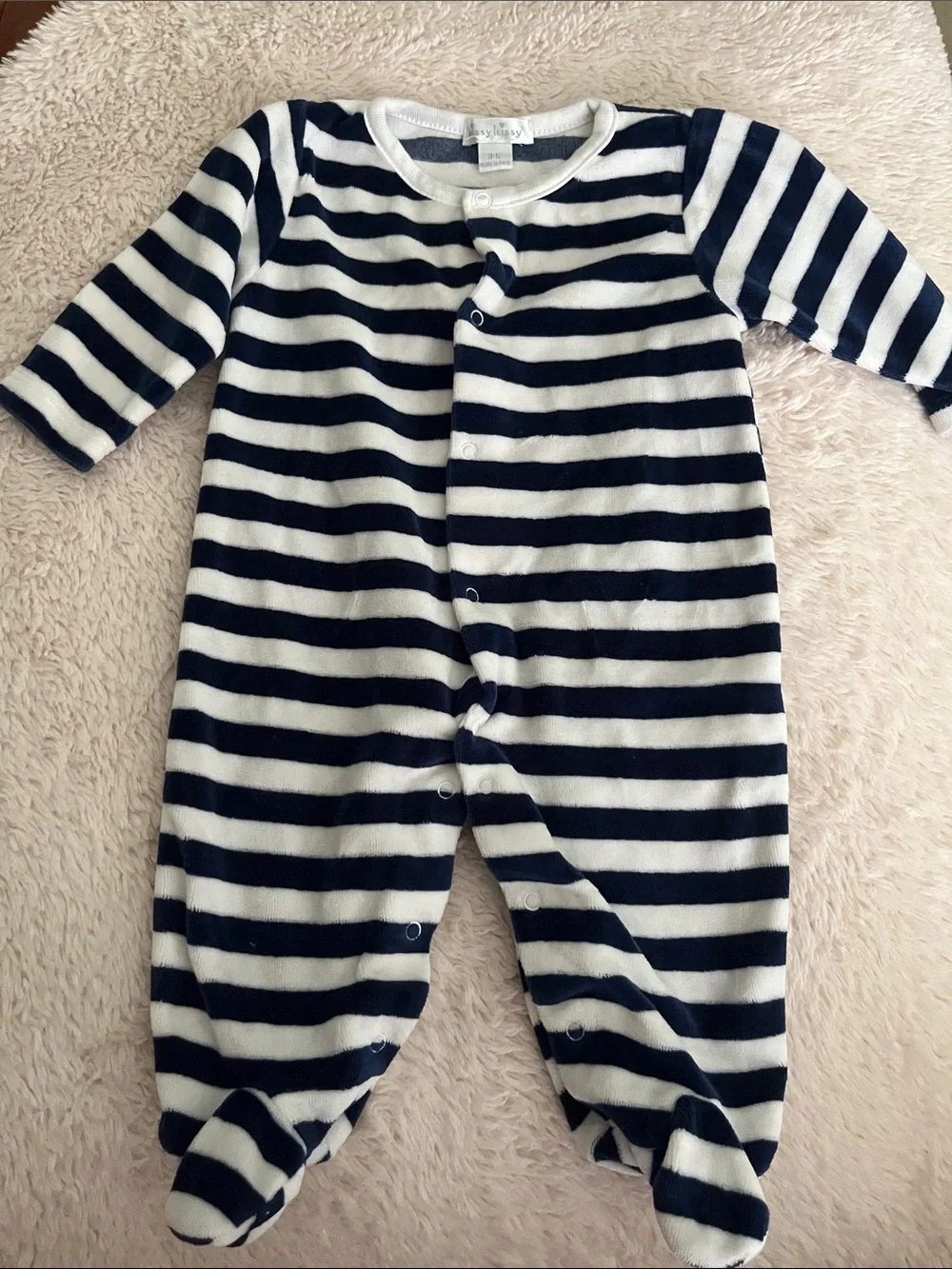 Kissy Kissy Navy and White Striped Footed One-Piece